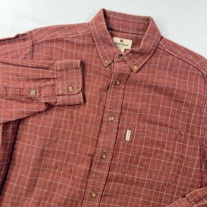 Woolrich Shirt Men's Large Burgundy Plaid Button Down Flannel Long Sleeve